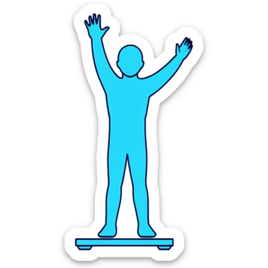 Person standing with arms outstretched in T-pose with 3D scanning blue light effect covering their body sticker