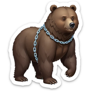 Full-body shot of realistic dark brown bear on all four legs, showing complete bear from head to tail, stern expression, ice chain collar sticker