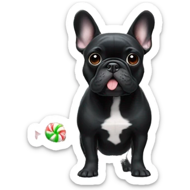 Black French bulldog in gingerbread house sticker