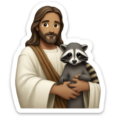 jesus holding a raccoon  sticker