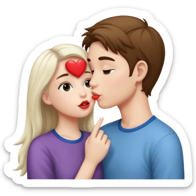 A Cute white skin  boy kissing a white skin girl  sticker