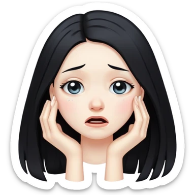 Pale girl with long black hair cry sticker