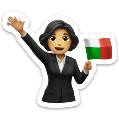 A super realistic woman in a black suit waves the Italian flag over her head sticker