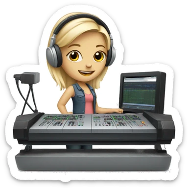 Audio technician blonde girl with an audio desk sticker