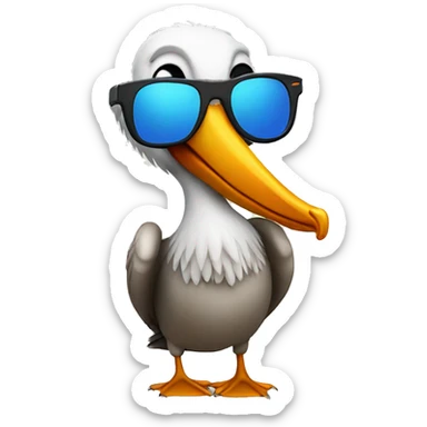 Pelican with sunglasses holding up a peace sign sticker