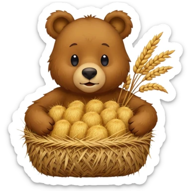 Silly bear with hay sticker