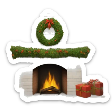 Brick Fireplace with wreath  sticker
