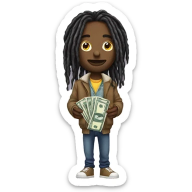 Emoji with dreads holding lots of money in both hands wearing designer clothing  sticker