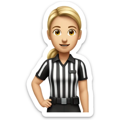 White woman with a brown ponytail American football referee with boy American  football player  sticker