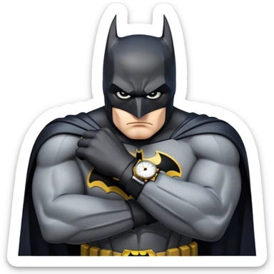 Batman looking stressed at his watch sticker