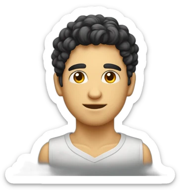 jeune homme avec des cheveux châtains clairs bouclés, des yeux bleus clairs et une chemise noir sticker