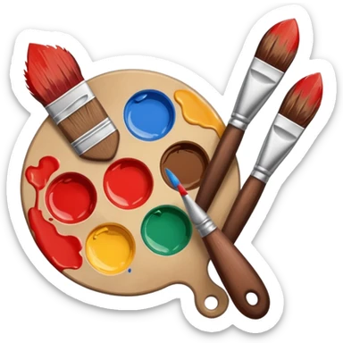 STICKER PINCEAUX ROUGE ET BRUN AVEC PALETTE DE PEINTURE ET TACHE DE PEINTURE sticker