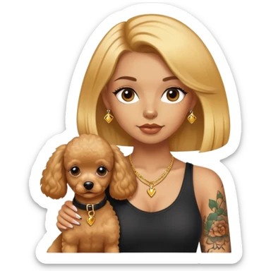 a  girl with glod  straight hair and tattoos and 2 miniature poodles sticker