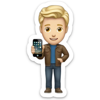 widows peak hair Blonde man holding iPhone in hand sticker
