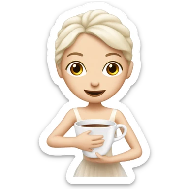 White Ballerina with a cup of coffee sticker