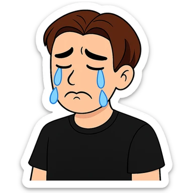 Remove the background and make the character cry with visible tears, keep the rest of the image the same, with a transparent background. sticker
