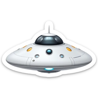 Design a simple, semi-realistic spaceship with a clean and minimalistic design. The ship should have a smooth, rounded shape with a few subtle mechanical details, like small thrusters or panels, but avoid overly complex or advanced features. Add a 'face' to the front of the ship using basic shapes, such as two circular lights for 'eyes' and a curved line or pattern for a 'smile,' giving it a friendly and approachable personality. The design should feel functional yet charming, as if the ship has its own character or consciousness. Use a plain, transparent background with no additional elements, focusing entirely on the ship. The lighting should be soft and even, highlighting the ship's 'face' and overall design. sticker