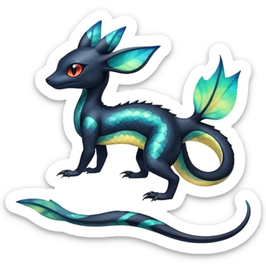 Colorful Iridescent Exotic Salandit-Aurorus-Umbreon-Fakémon-hybrid-creature (full body)  sticker