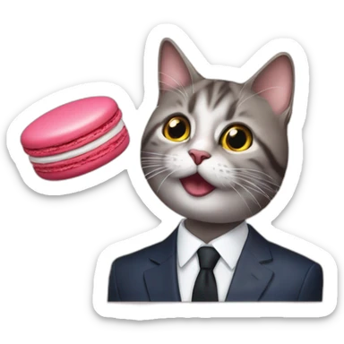 Chat sur tête macron qui mange  un macaron sticker