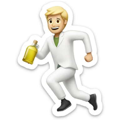 A white man running with olive oil bottle sticker