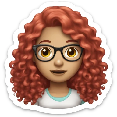 Girls with red long curly hair, glasses , hello kitty sticker
