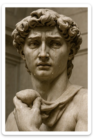 Michelangelo's statue of David with tears, symbolizing the statue crying sticker