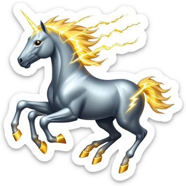 Fast electric horse galloping with electricity flowing through metal plates, sparking wires, and lightning bolts coming off its body sticker