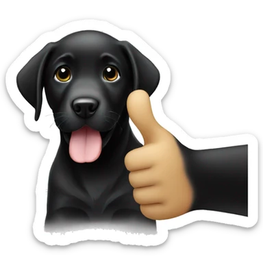 black labrador puppy with thumbs up sticker