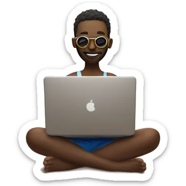 Freelancer on a beach with laptop  sticker