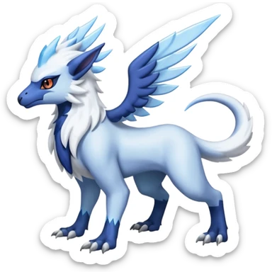 Icy Arctic Frost-Blue Pale-Shimmering Snow-Dusted Majestic Absol-Nargacuga-Latias-fusion-creature (full body) sticker
