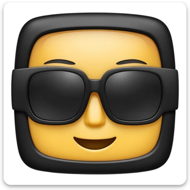 black stylish square-shaped sunglasses with thick frame inspired by Saint Laurent, shown directly from the front, simplified and cartoon-like, emoji style, clean lines, bold and clear, high resolution, plain background, PNG style, slight reflection on the lenses, no face or person sticker