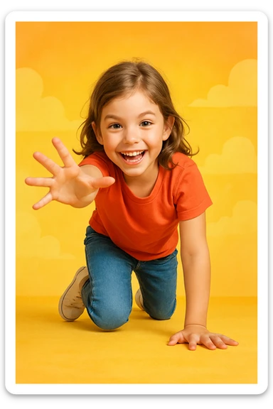 a girl crawling forward, reaching out, energetic, friendly expression sticker