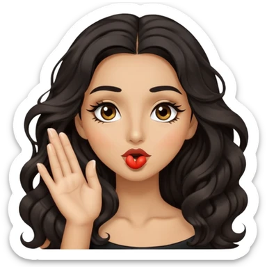 woman with olive skin, brown eyes and long lashes, and long black wavy hair blowing kiss sticker