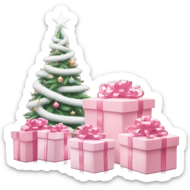 Light pink Christmas gifts under a white Christmas tree  sticker