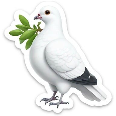 a white pigeon with a green twig in its beak sticker