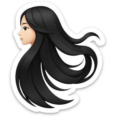 back view of long black hair sticker