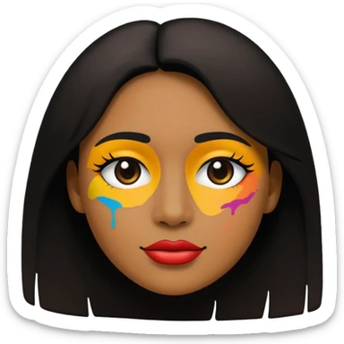 The emoji should represent transforming a photo into art. Center: a simple silhouette of a face or portrait. Around the face: small artistic brush strokes or palette dots to symbolize painting. Style: flat emoji style, highly recognizable at small size sticker