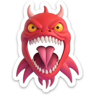 scary monster with huge sharp teeth and a long menacing tongue, intense expression, dark vibrant colors sticker