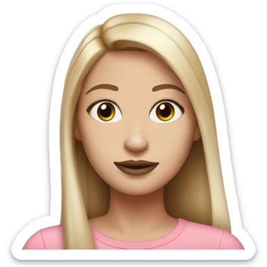 Woman with long straight hair, white skin tone, hazel green eyes, pink lipstick, pink croptop sticker