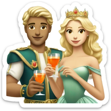beautiful blond princess with crown in a golden dress and a beautiful blond prince drinking aperol sticker