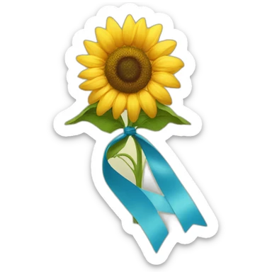 sunflower flowers tied with a yellow-blue ribbon sticker