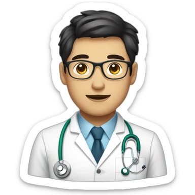 A doctor boy with white apron and wearing spectacles and dark hair sticker