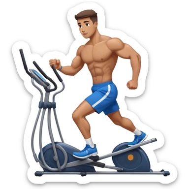 buff guy in blue shorts using elliptical sticker