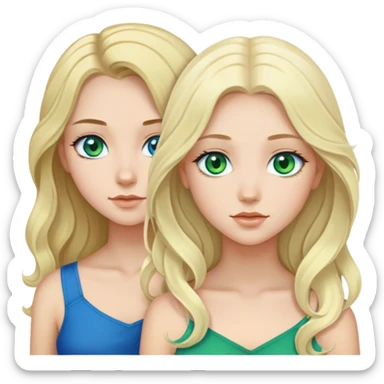 Two girls, one with long wavy black hair and blue eyes. The other girl has shoulder-length blonde hair and green eyes sticker
