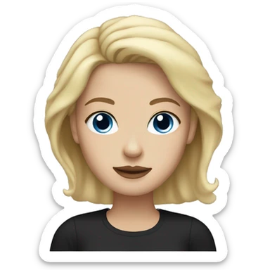 a woman with freckles and blue eyes, light skin, blonde hair and dark roots. black clothes sticker