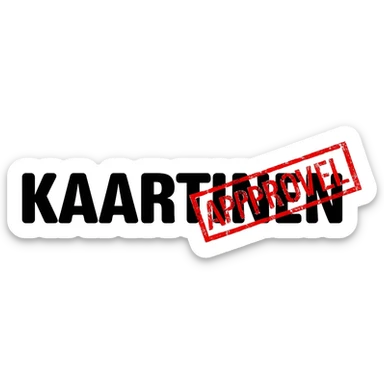 emoji should have text KAARTINEN in bold black letters and over the text at NEN part should be Approves stamp in red sticker