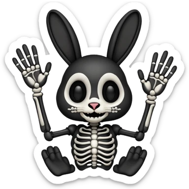 Emoji tete de Lapin squelette noire qui fait bonjour de la main  sticker