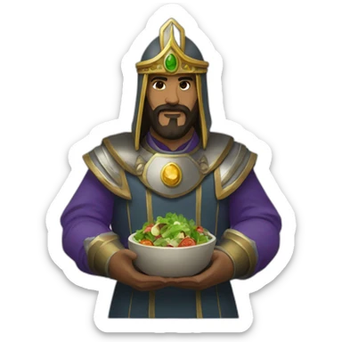 Saladin with gem in the left hand and salad in the right hand sticker