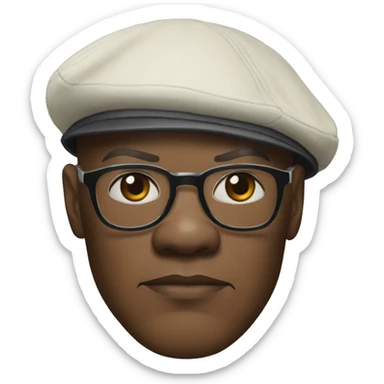 bald samuel l jackson serious wearing shirt and backwards Kangol sticker