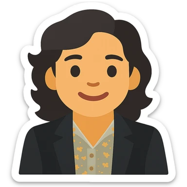 Convert the portrait into a general style emoji with a transparent background. Make the expression friendly and simplify the facial features while maintaining likeness. Show only the face and shoulders. sticker